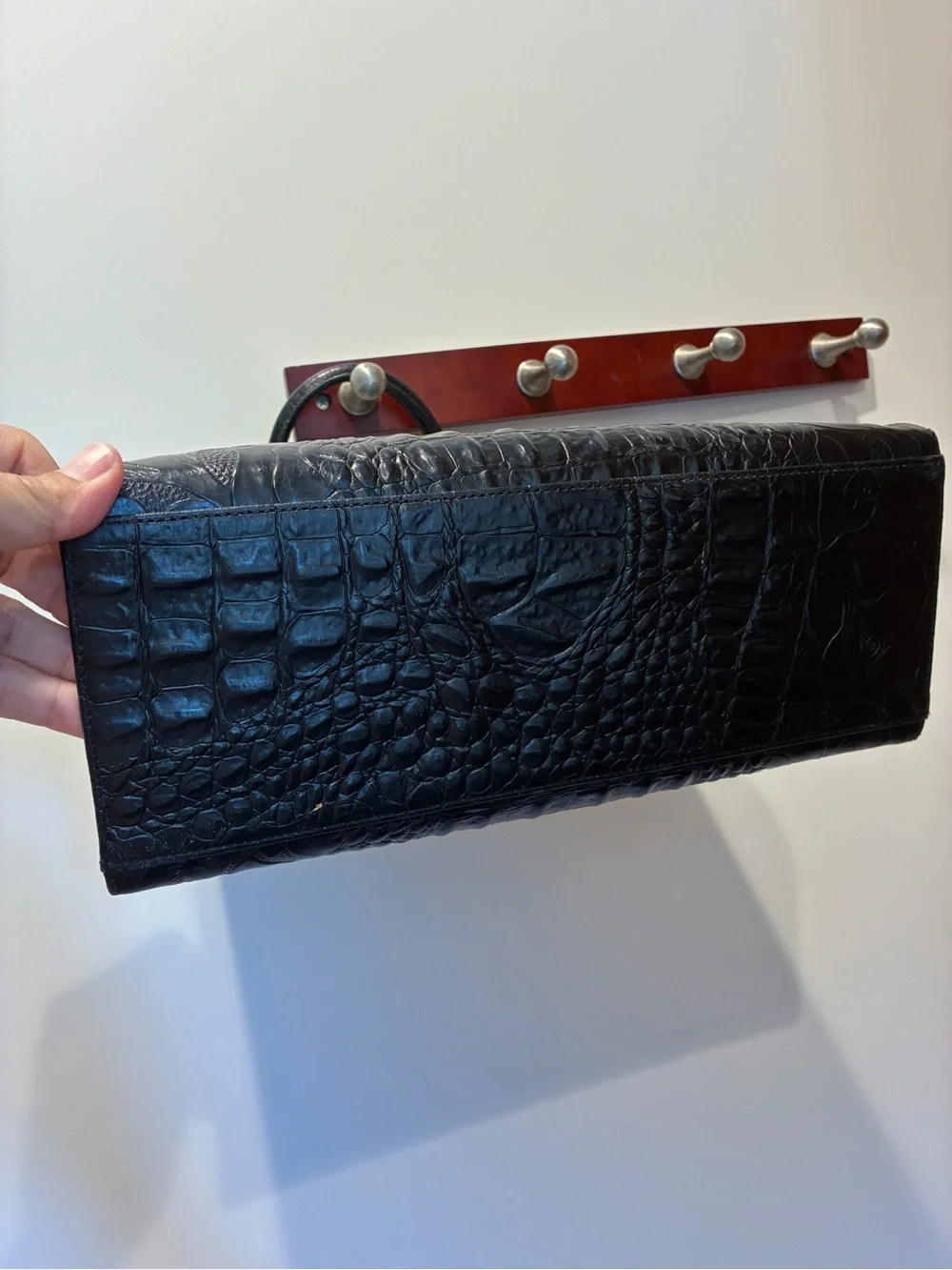 Ann Taylor Black Embossed leather Croc-Pattern Satchel